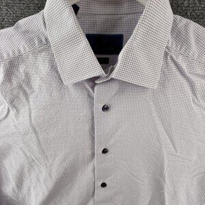 David Donahue Button Up Shirt Purple Check 16.5 34/35 Trim Fit Woven Adult Men